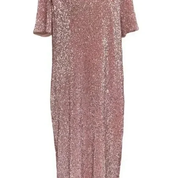 NWT Vineyard Vines Rose Gold Pink Sequin Midi Stretch Sparkle Dress - Picture 6 of 8